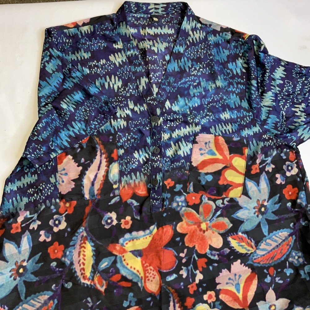 Caftan Button Top Floral Geometric Pattern Lagenlook Relaxed‎ Boxy Art To Wear